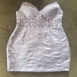 Women’s Purple Short Party Dress Beading Sheer Bodice Corset Back Ties Size 18